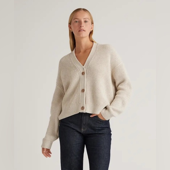 100% Organic Cotton Fisherman Boxy Cropped Cardigan - Picture 1 of 3